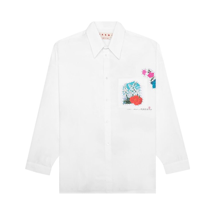 Marni Poplin Shirt With Flower Patches 'Lily White'