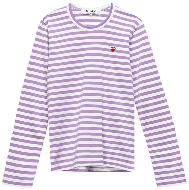 Comme des Garcons PLAY Heart Logo Striped T Shirt Purp