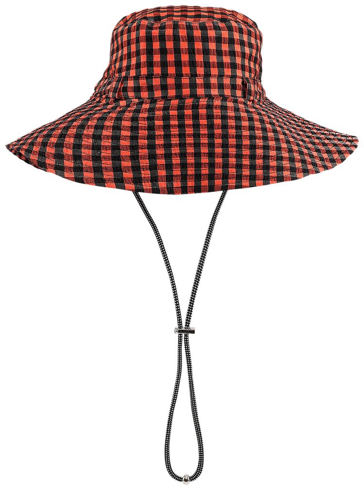 GANNI Seersucker Check Hat Flame