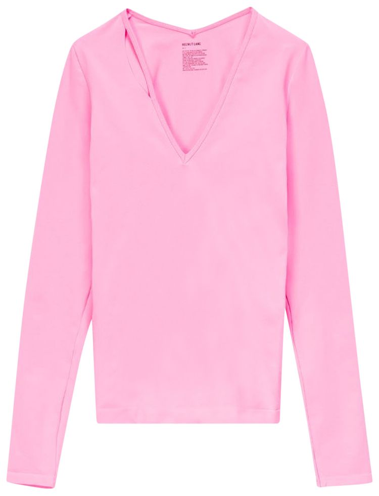 Helmut Lang Slash V Neck Long Sleeve Top Disco Pink