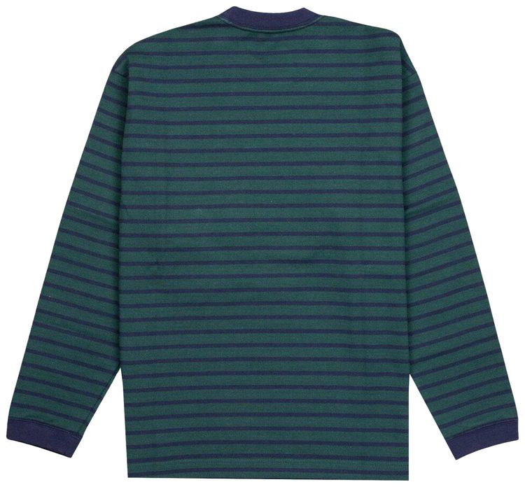 And Wander Stripe Pocket Long Sleeve Tee Green