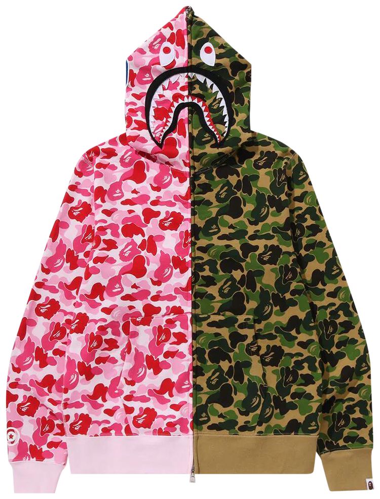 BAPE ABC Camo Crazy Shark Full Zip Hoodie PinkGreen