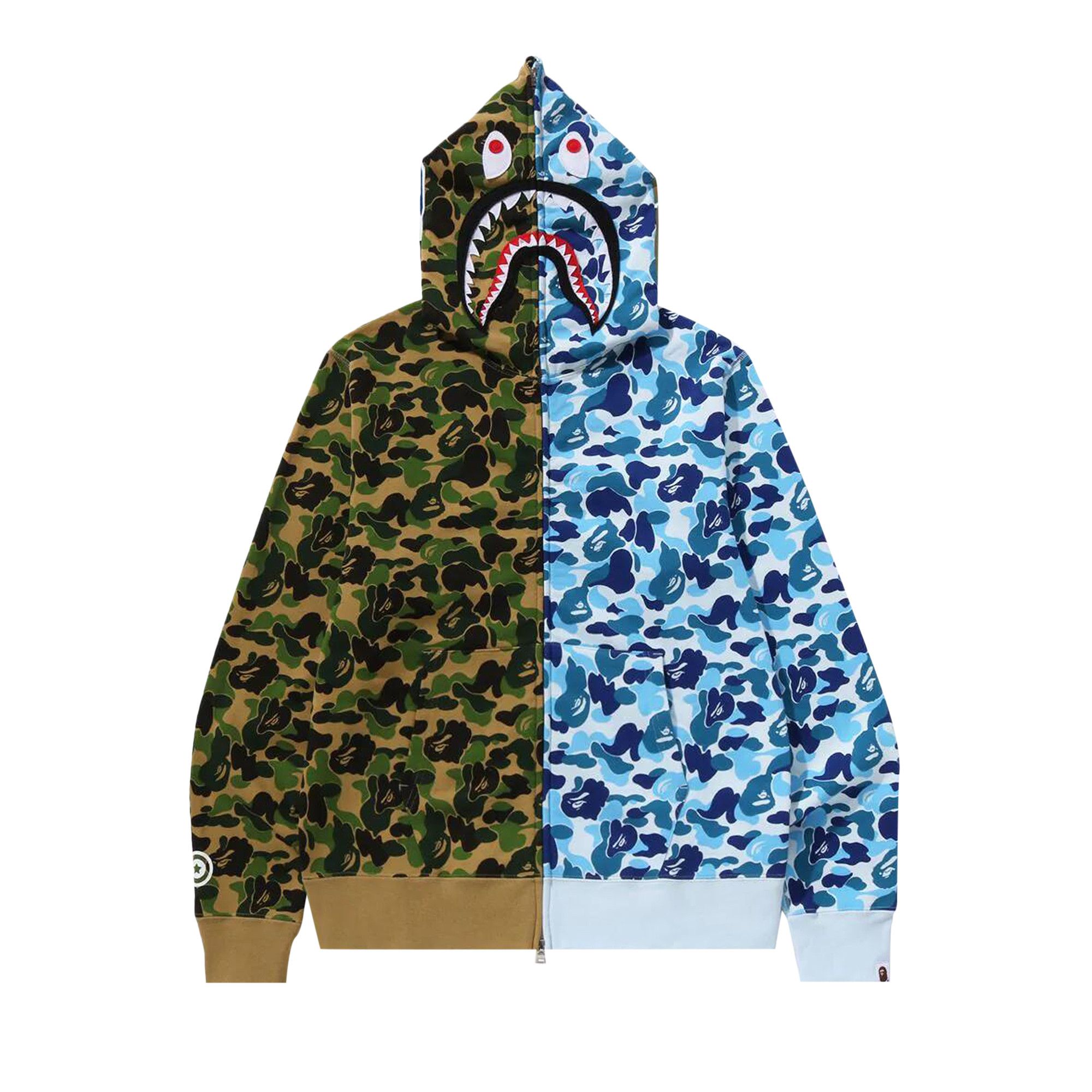 Size xxl BAPE ABC Camo Crazy Shark Full Zip Hoodie 'Green/Blue'
