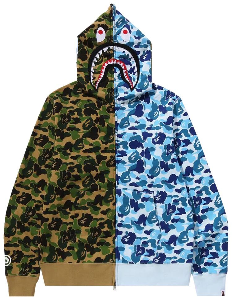 BAPE ABC Camo Crazy Shark Full Zip Hoodie GreenBlue
