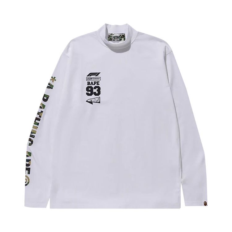 BAPE x F1 Mock Neck Long Sleeve Tee White