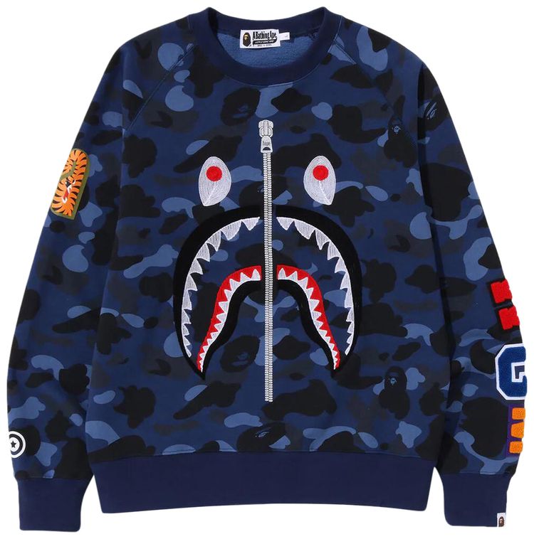 BAPE Color Camo Embroidery Shark Crewneck Navy