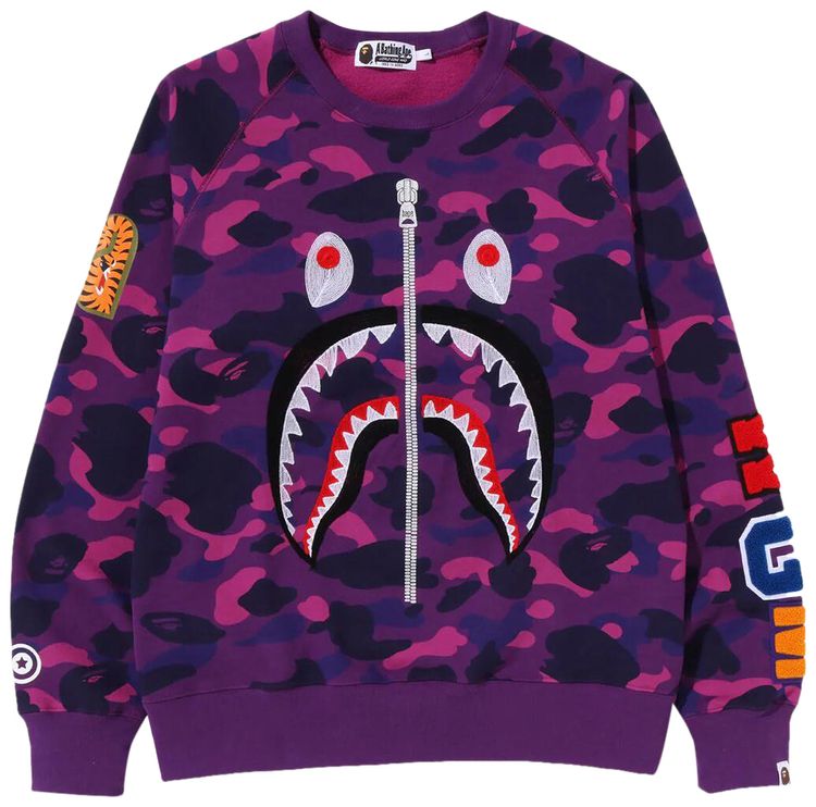 BAPE Color Camo Embroidery Shark Crewneck Purple