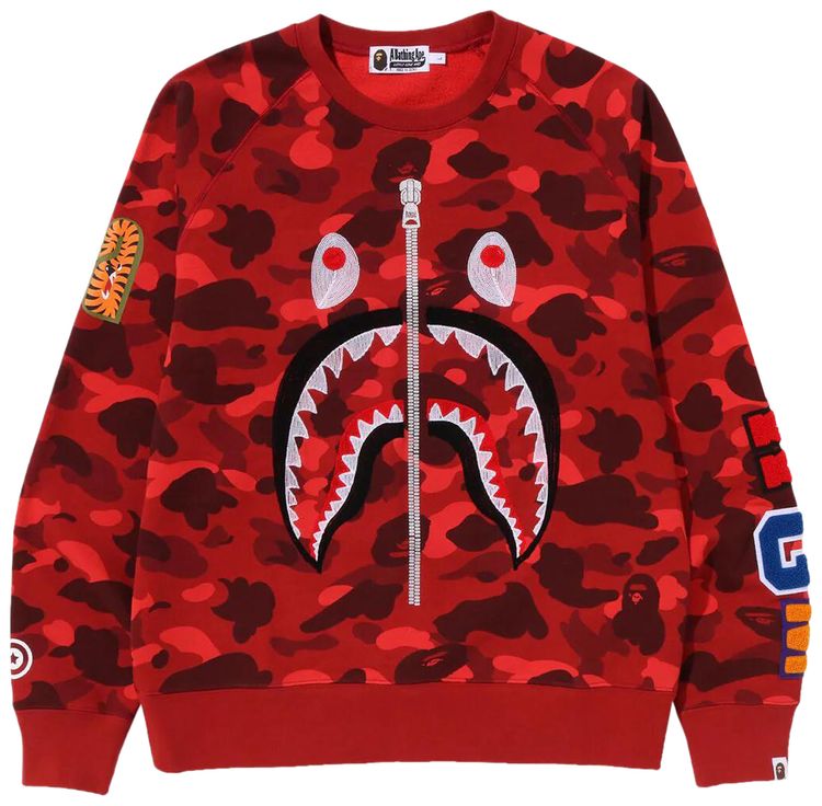 BAPE Color Camo Embroidery Shark Crewneck Red
