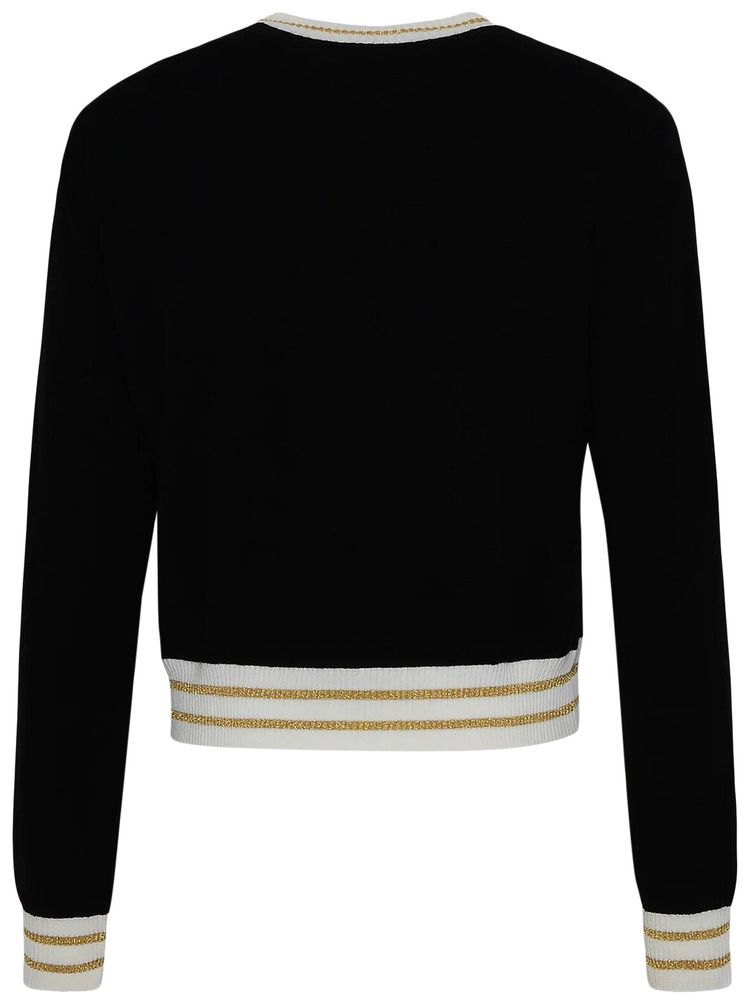Balmain Logo Intarsia Knitted Cropped Jumper BlackNaturalGold