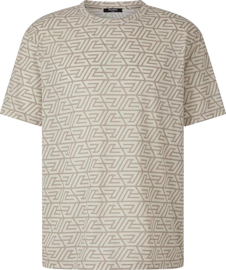 Balmain Pyramid Monogram Printed T Shirt BeigeLight Khaki