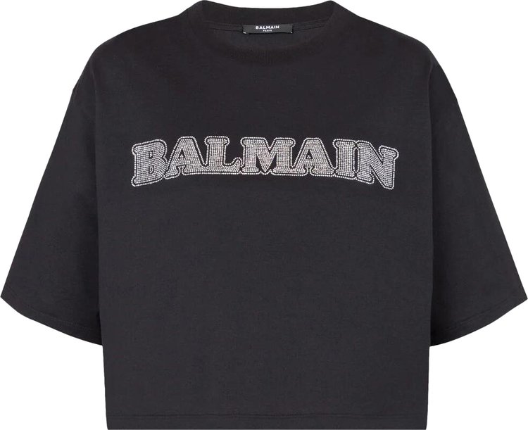 Balmain Cropped Rhinestone T-Shirt 'Black/Crystal'