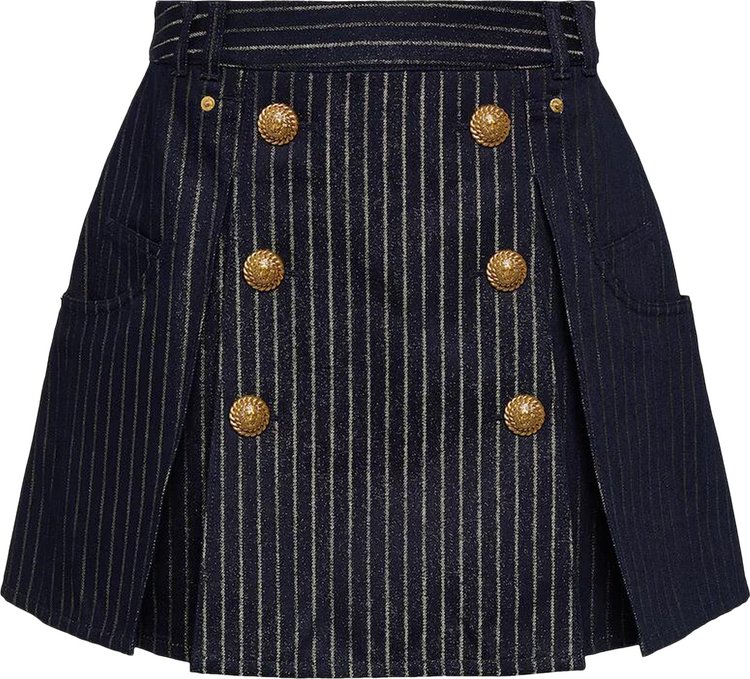 Balmain Pinstripe Button Detailed Skirt Blue