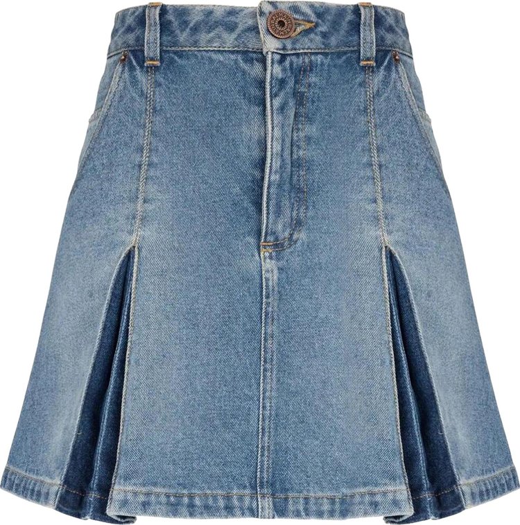 Balmain Pleated Denim Skirt 'Blue'
