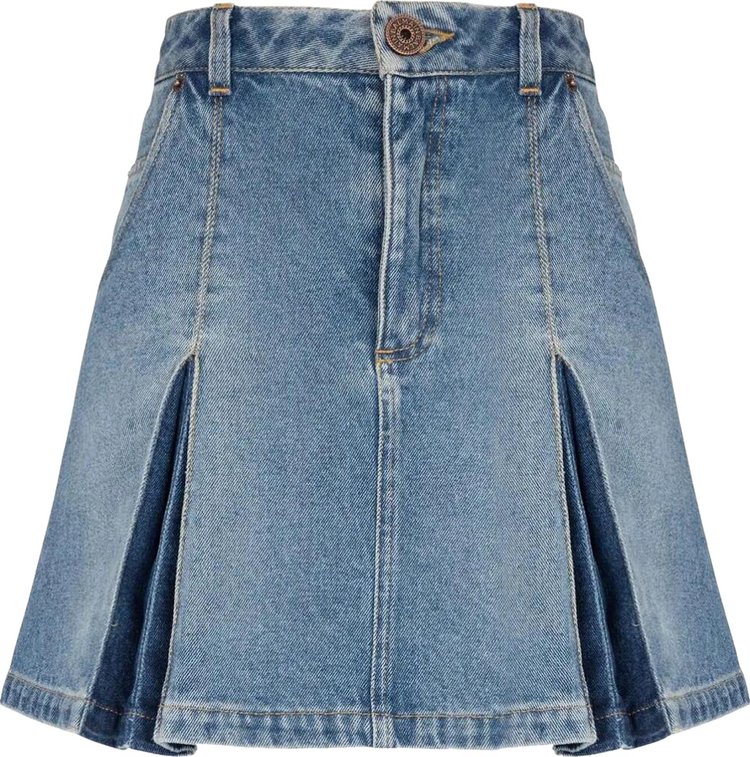 Balmain Pleated Denim Skirt Blue