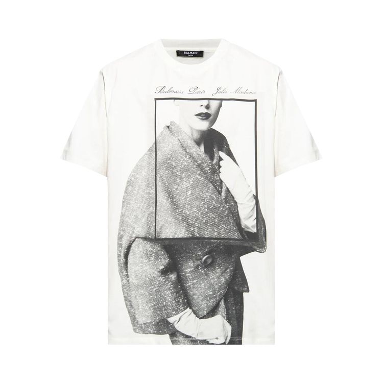 Balmain Printed Crewneck T Shirt WhiteMulticolor Grey