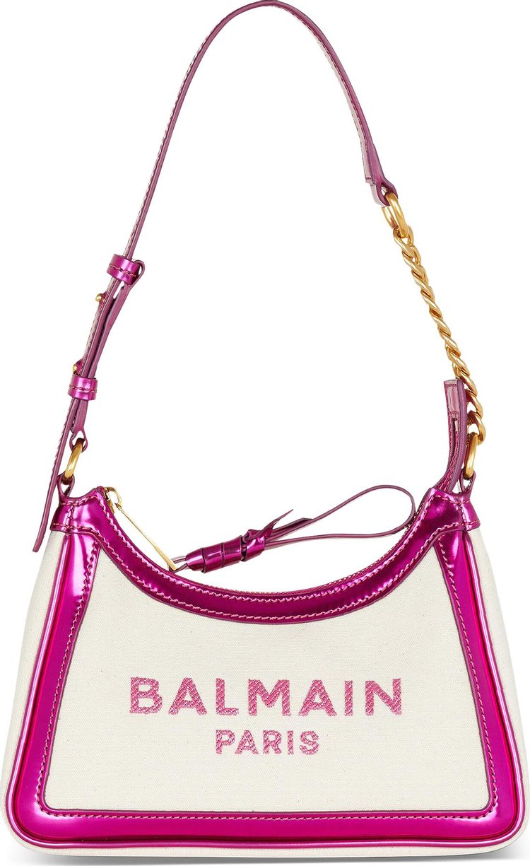 Balmain B Army Canvas Shoulder Bag EcruFuchsia