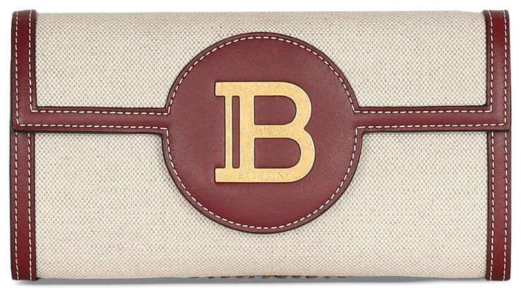 Balmain B Buzz Canvas Chain wallet NaturalBordeaux
