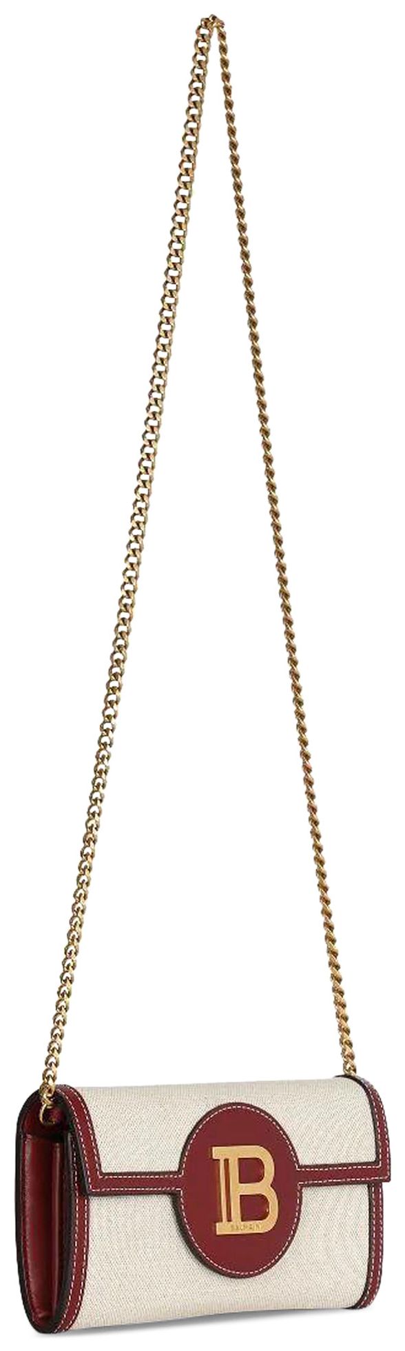 Balmain B Buzz Canvas Chain wallet NaturalBordeaux