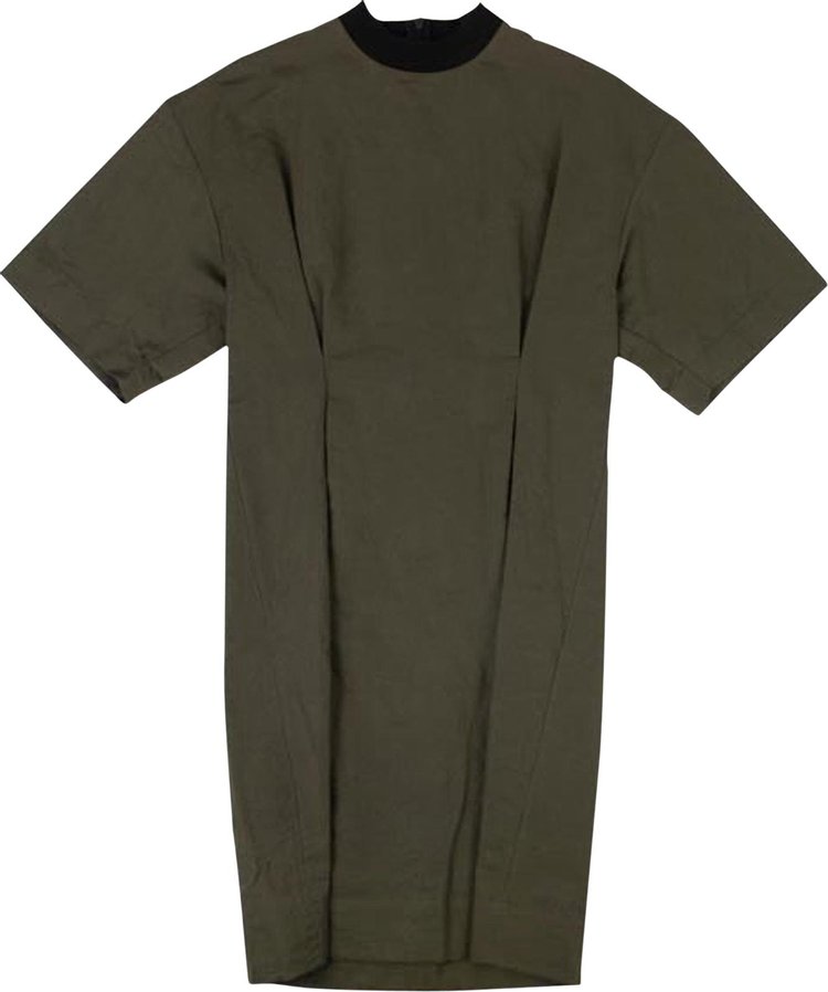 Marni Washed Linen Cotton Short-Sleeve Midi Dress 'Dark Olive'