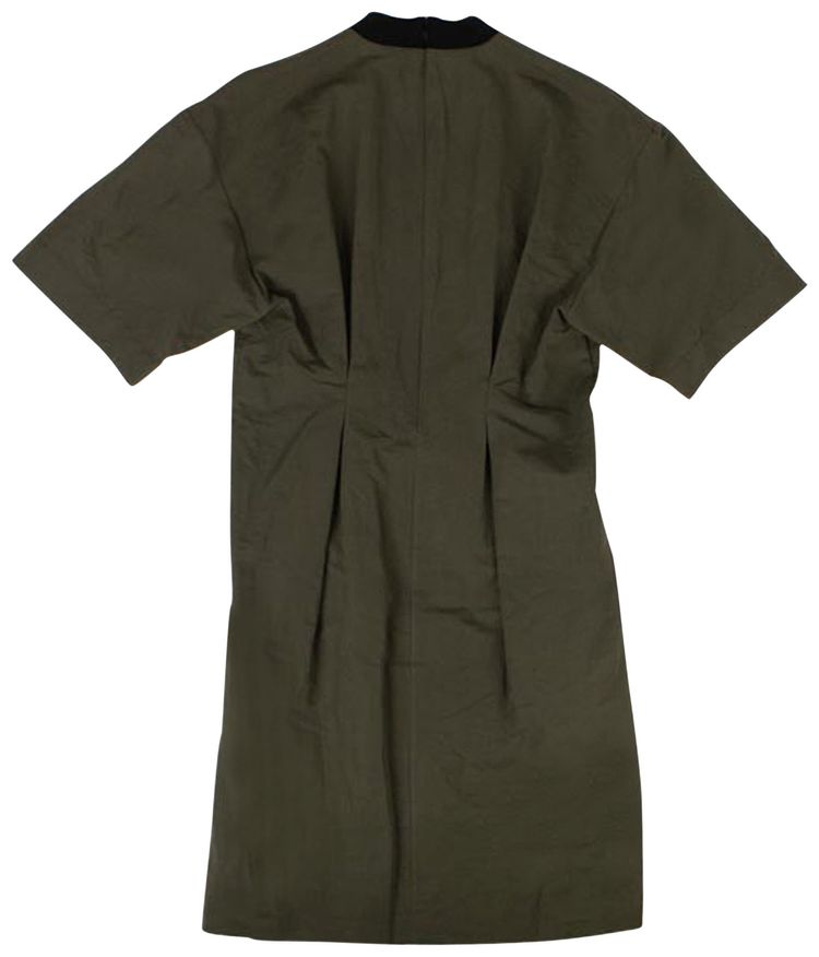 Marni Washed Linen Cotton Short Sleeve Midi Dress Dark Olive