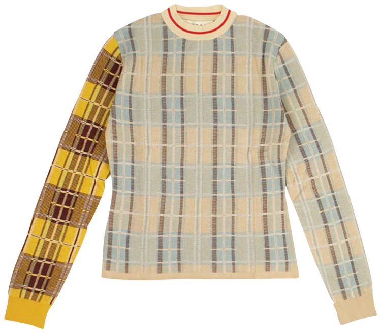 Marni Long Sleeve Crewneck Sweater Sky Check