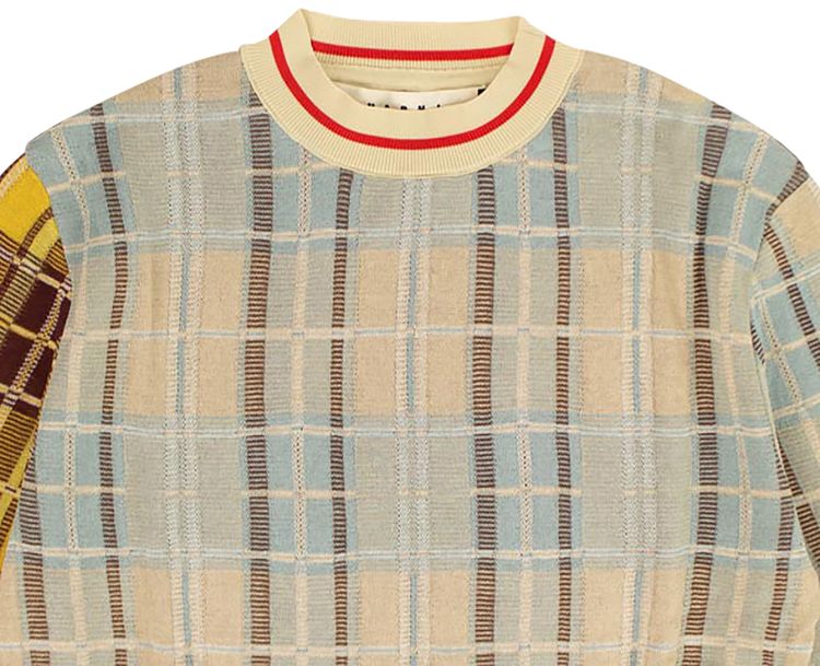 Marni Long Sleeve Crewneck Sweater Sky Check
