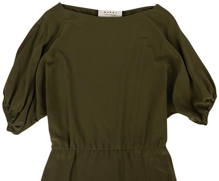 Marni Crepe Puff Sleeve Midi Dress Leaf Green