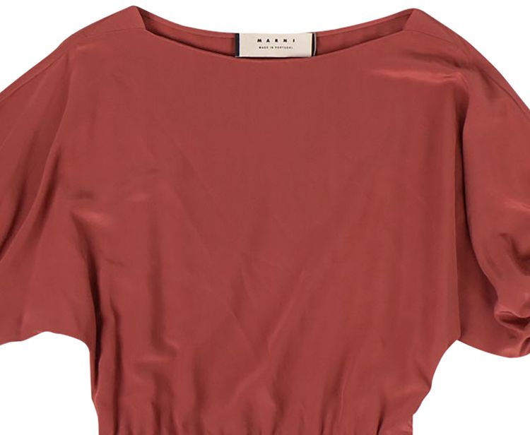 Marni Popover Puff Sleeves Midi Dress Brick Red