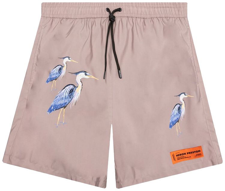 Heron Preston Nylon Printed Swimshorts Taupe Herons