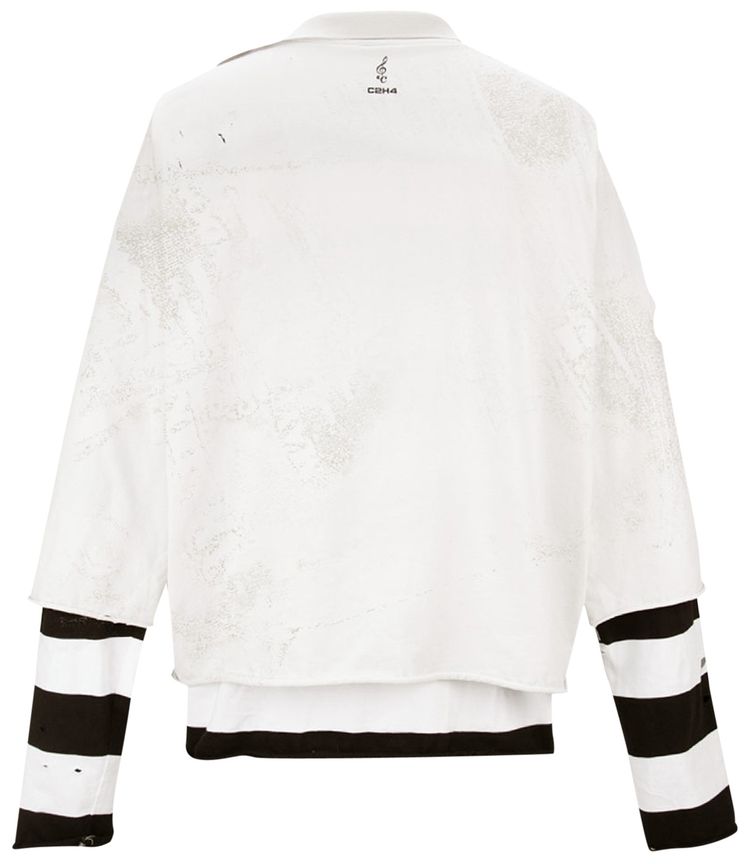 C2H4 Panelled Distressed Double Layer Long Sleeve T Shirt BlackWhite
