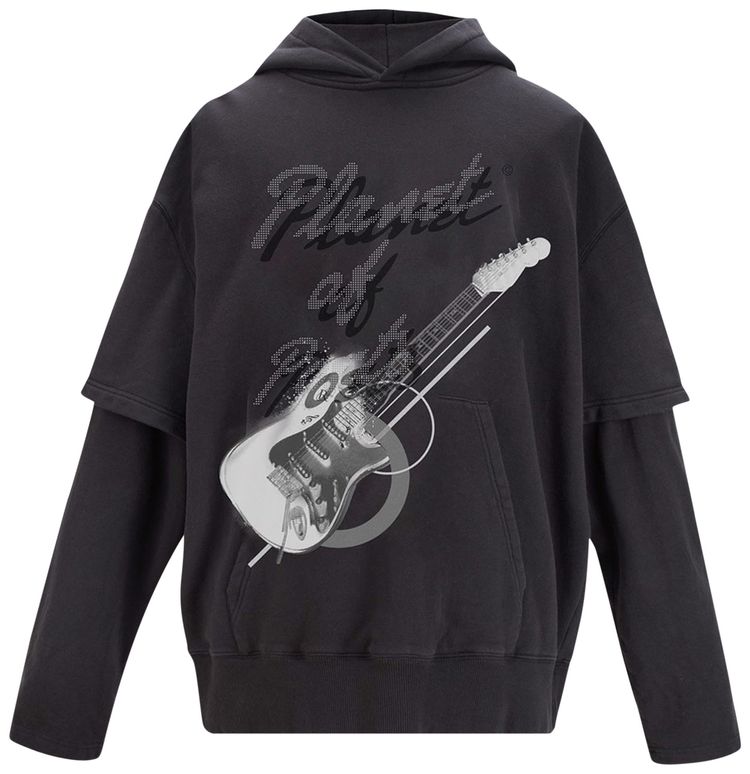 C2H4 Grunge Guitar Double Layer Hoodie Graphite Gray