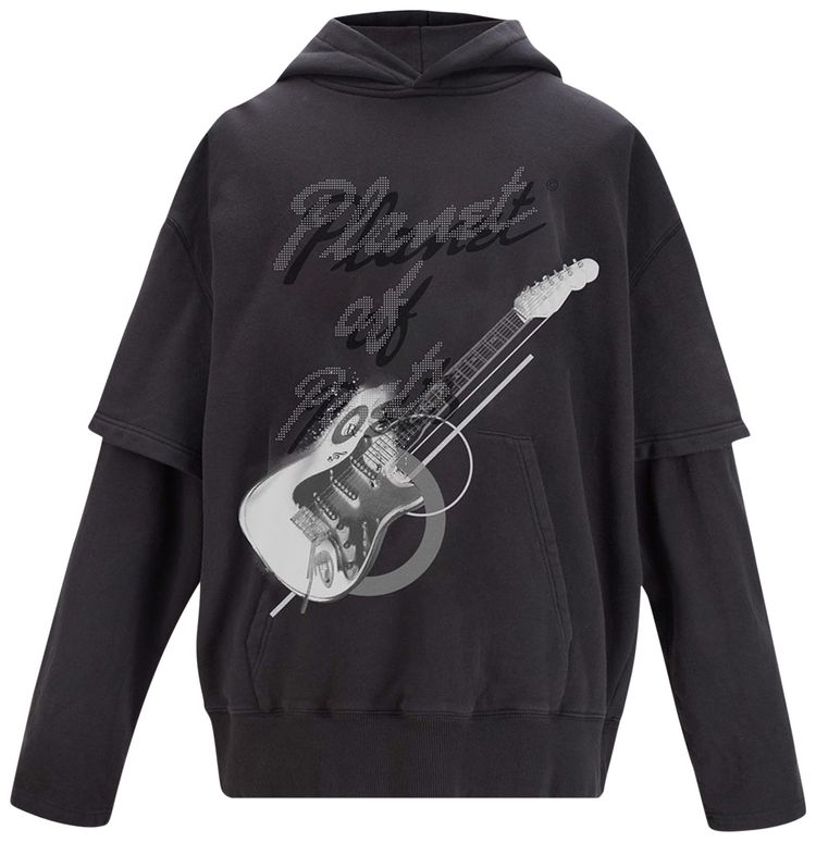 C2H4 Grunge Guitar Double Layer Hoodie 'Graphite Gray'