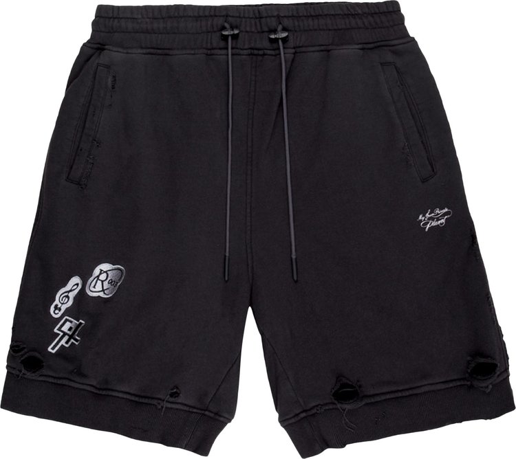 C2H4 Patched Ruin Distressed Sweat Shorts 'Faded Black'