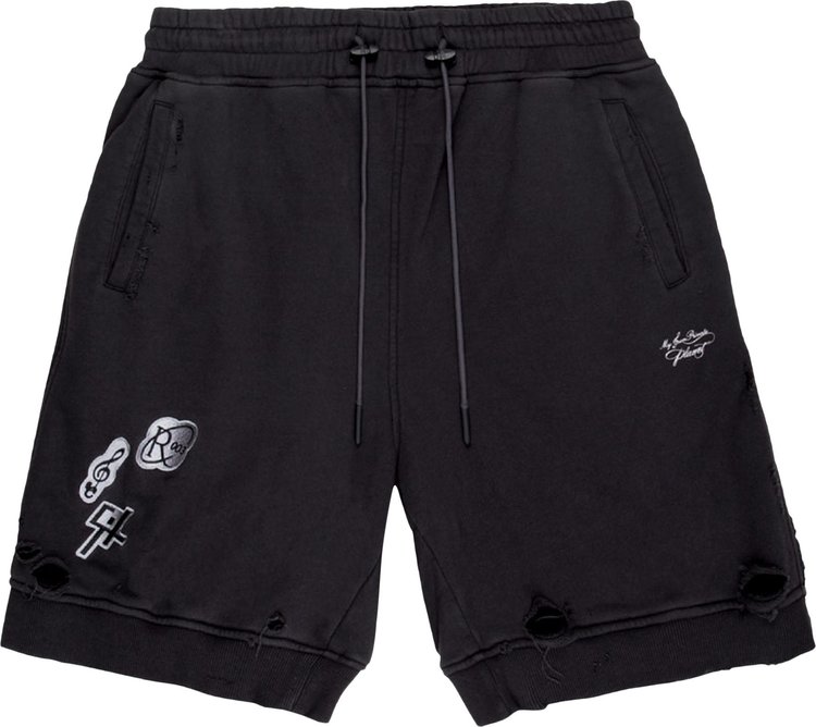 C2H4 Patched Ruin Distressed Sweat Shorts Faded Black