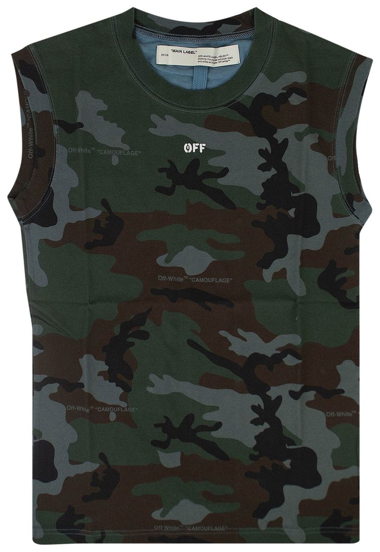 Off White Camouflage Print Tank Top Khaki