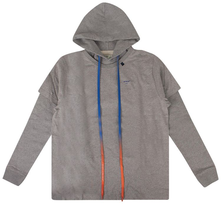 Off White Oversized Logo Double Sleeve Hooded Sweatshirt Grey