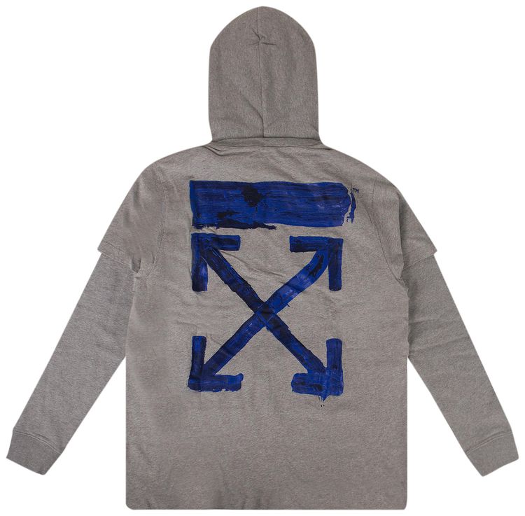 Off White Oversized Logo Double Sleeve Hooded Sweatshirt Grey