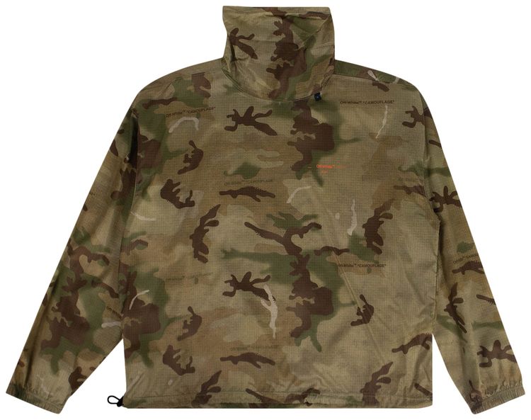 Off White Camouflage Funnel Neck Jacket Green