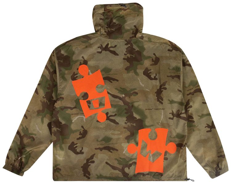 Off White Camouflage Funnel Neck Jacket Green