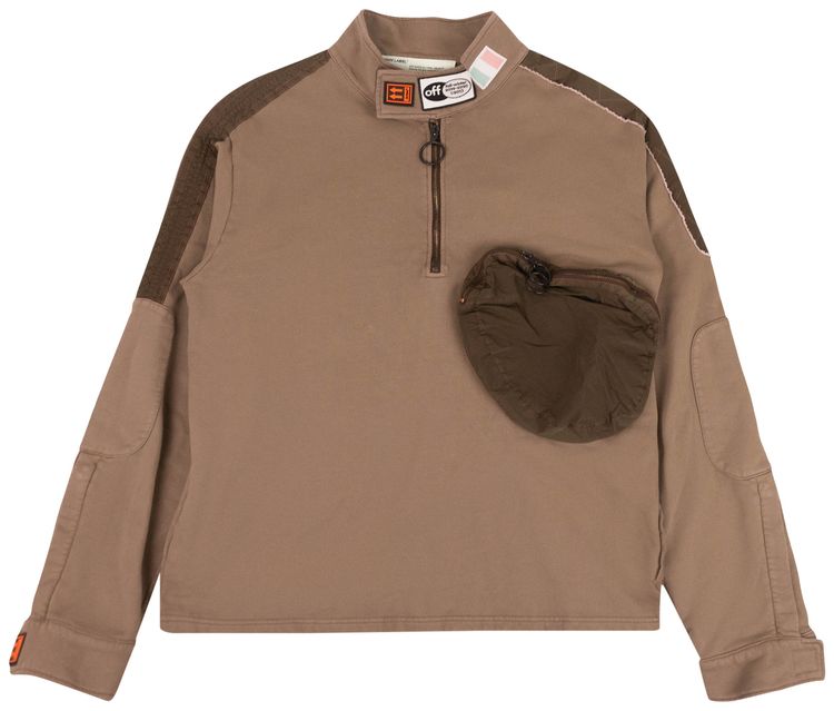 Off White Parachute Half Zip Sweatshirt Brown