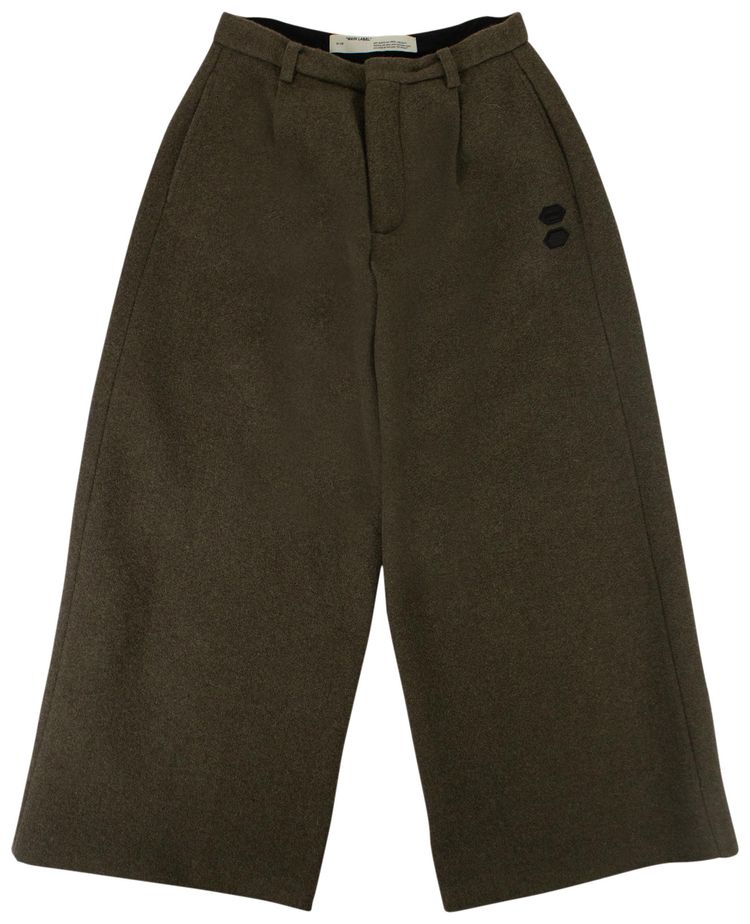 Off White Wool Volume Pants Green