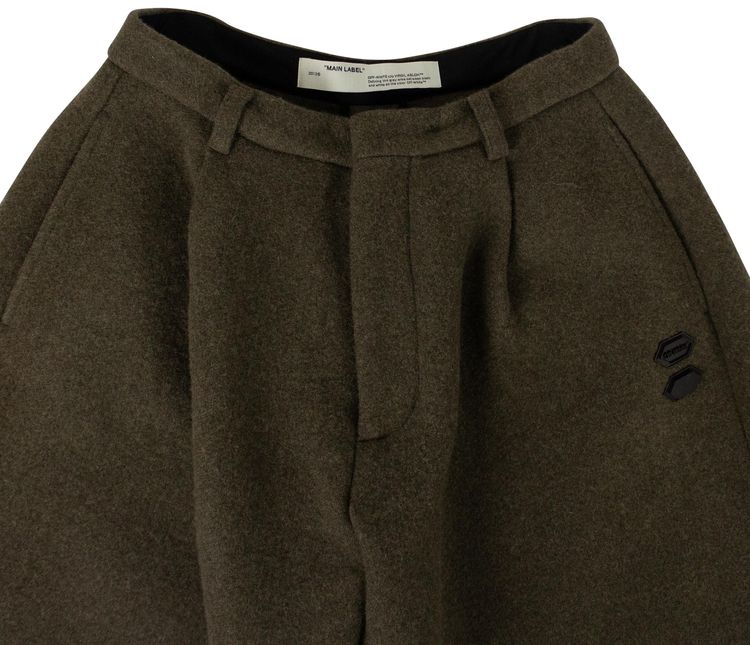 Off White Wool Volume Pants Green