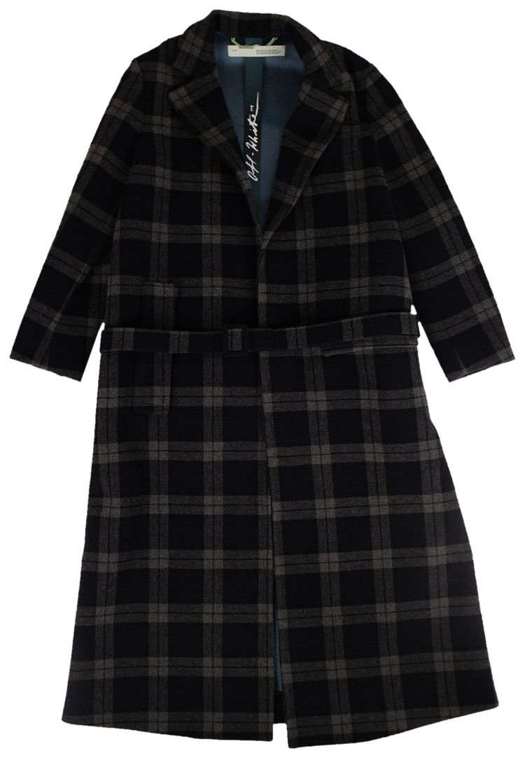Off White Plaid Trench Coat NavyGrey