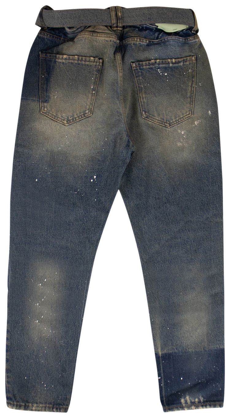 Off White Belted Distressed Jeans Blue
