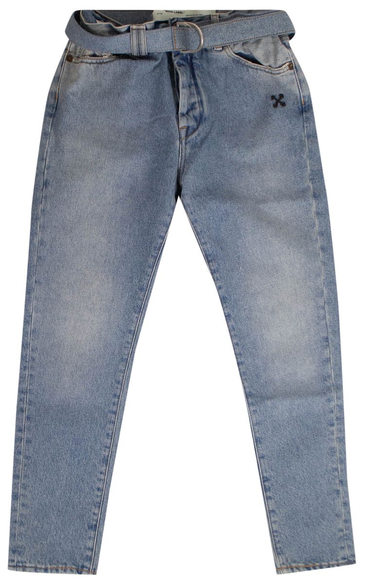 Off White Belted Bleach Jeans Blue