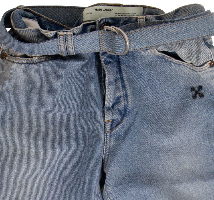 Off White Belted Bleach Jeans Blue