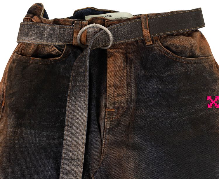 Off White Rusted Cropped Denim Pants Blue