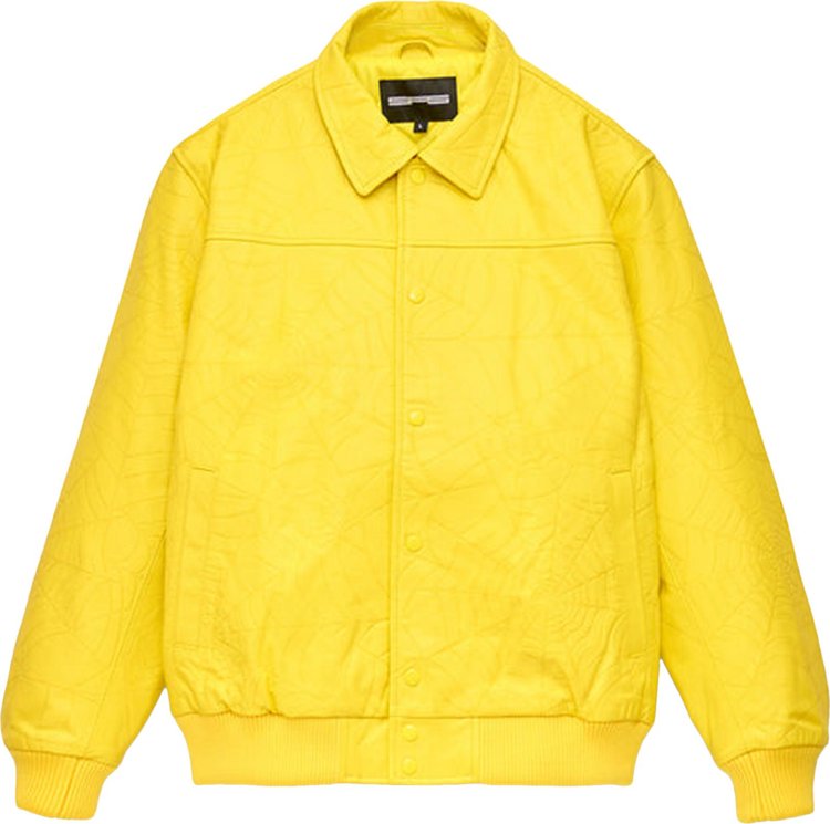 Sp5der Debossed Web Leather Jacket 'Yellow'