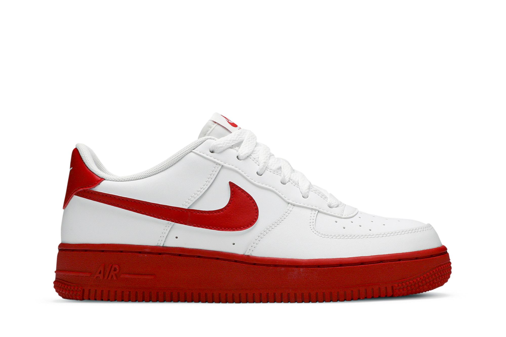 White air force ones with red bottoms on sale
