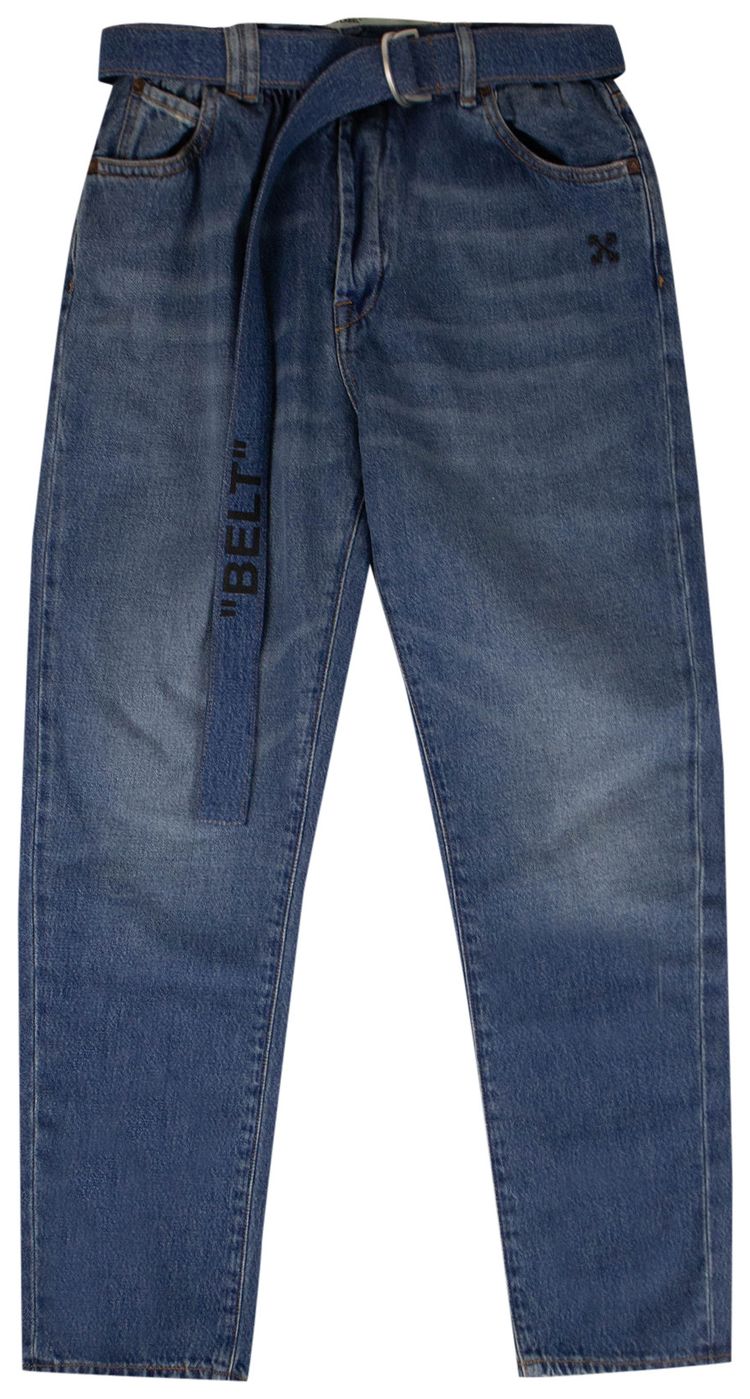Off White Belted Slim Fit Jeans Blue